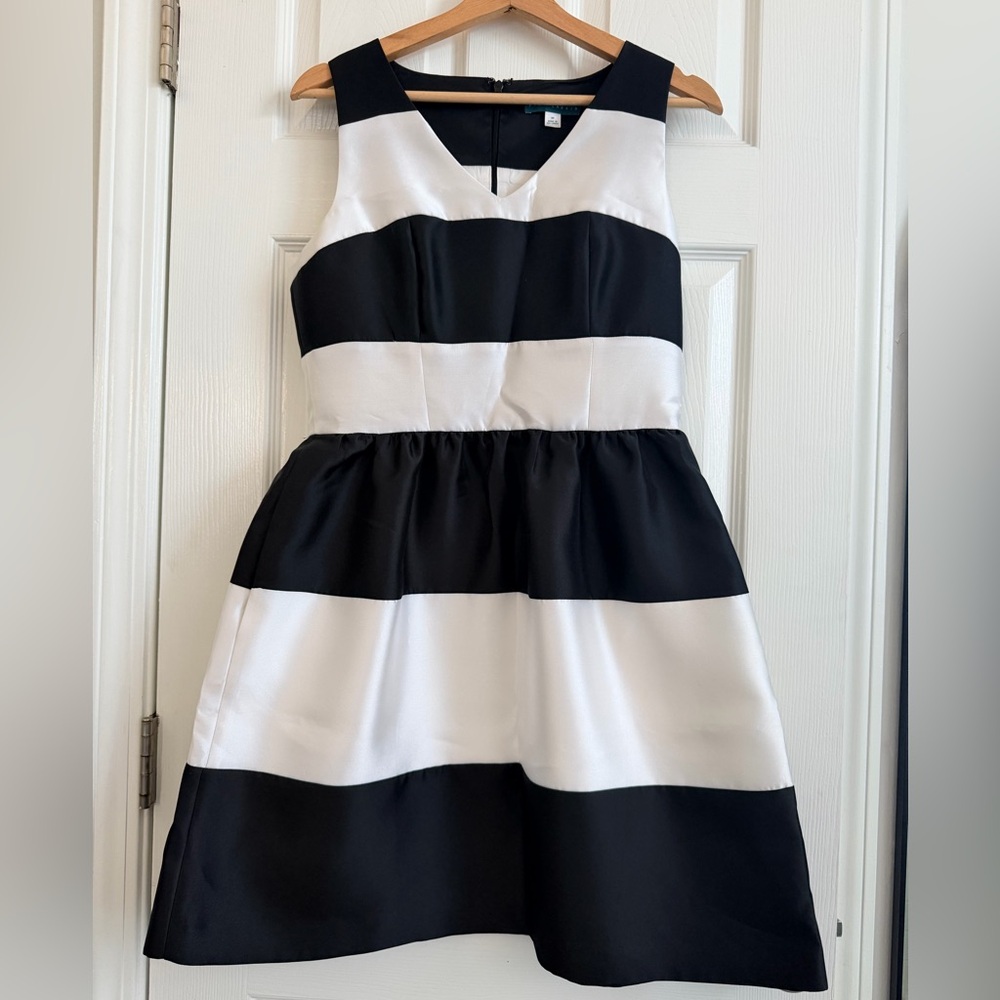 Pim + Larkin Black and White Striped Formal Dress With Pockets